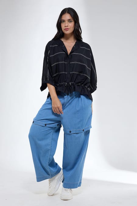 Krati Jain_Black Cotton Collared Anti Fit Shirt _at_Aza_Fashions