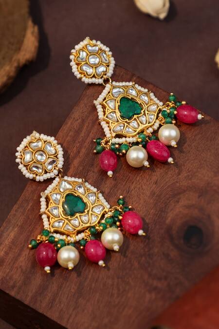 Riana Jewellery_Red Pearls, Stones White Necklace Set With And Ruby Pink Beads _Online_at_Aza_Fashions