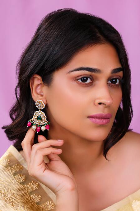 Buy_Riana Jewellery_Red Pearls, Stones White Necklace Set With And Ruby Pink Beads _Online_at_Aza_Fashions