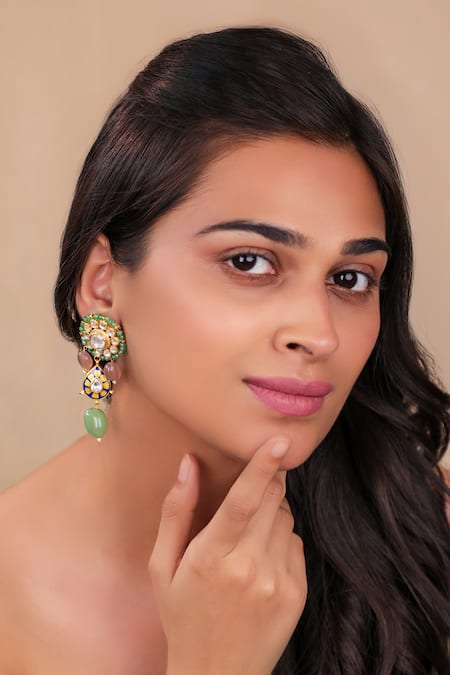 Riana Jewellery_Mauve Gemstones, Pearls Blue Mina Necklace Set _Online_at_Aza_Fashions