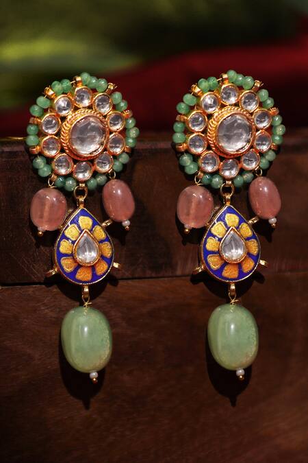 Buy_Riana Jewellery_Mauve Gemstones, Pearls Blue Mina Necklace Set _Online_at_Aza_Fashions