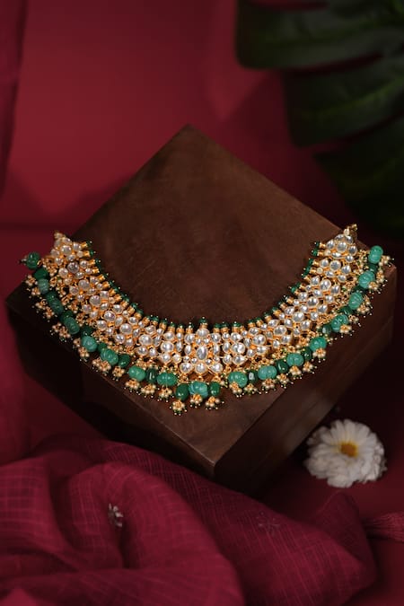 Riana Jewellery Green Gemstones, Crystals Shades Of Emerald Drops Choker Set Online at Aza Fashions Riana Jewellery_Green Gemstones, Crystals Shades Of Emerald Drops Choker Set _Online_at_Aza_Fashions