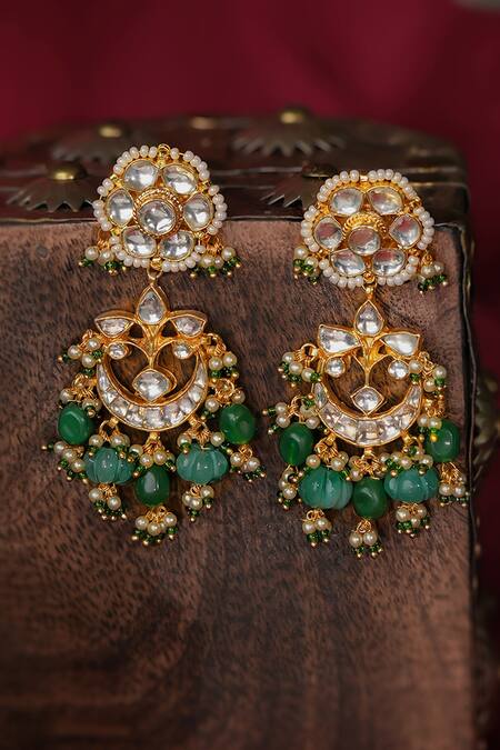 Shop Riana Jewellery Green Gemstones, Crystals Shades Of Emerald Drops Choker Set Online at Aza Fashions Shop_Riana Jewellery_Green Gemstones, Crystals Shades Of Emerald Drops Choker Set _Online_at_Aza_Fashions