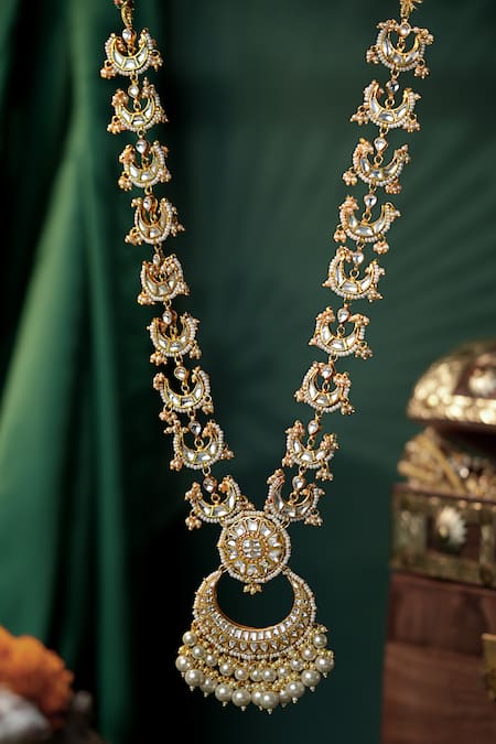 Riana Jewellery_White Stones Long Royal Pendant Necklace Set _at_Aza_Fashions