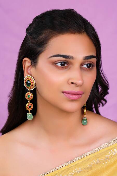 Riana Jewellery_Red Stones Moissanite Embellished Necklace Set _Online_at_Aza_Fashions