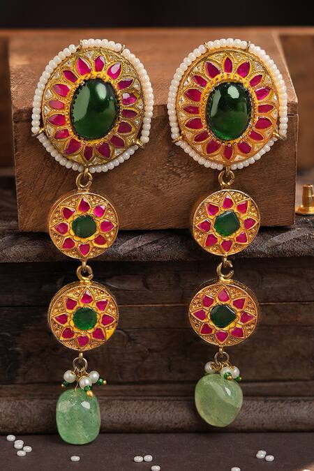 Shop_Riana Jewellery_Red Stones Moissanite Embellished Necklace Set _Online_at_Aza_Fashions