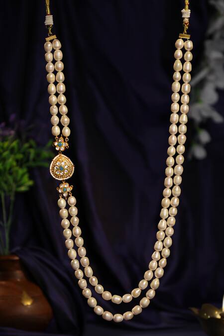 Riana Jewellery White Delicate 2 Line Maala Necklace Online at Aza Fashions Riana Jewellery_White Delicate 2 Line Maala Necklace _Online_at_Aza_Fashions