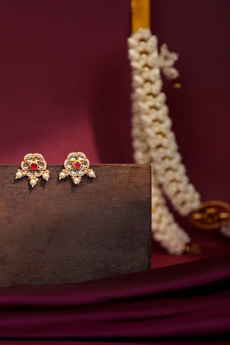 Riana Jewellery_Red Stones Delicate Yet Minimalistic Single Line Necklace Set _Online_at_Aza_Fashions