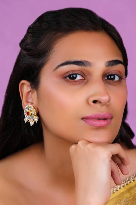 Shop_Riana Jewellery_Red Stones Delicate Yet Minimalistic Single Line Necklace Set _Online_at_Aza_Fashions