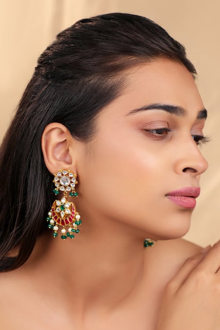 Riana Jewellery_Pink Pearls, Stones Traditioal Yet Royal Indian Style Earings _Online_at_Aza_Fashions