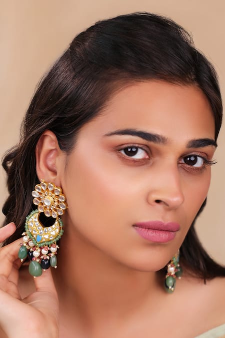 Riana Jewellery Floral Multicolour Silver And Gold Finish Earings 