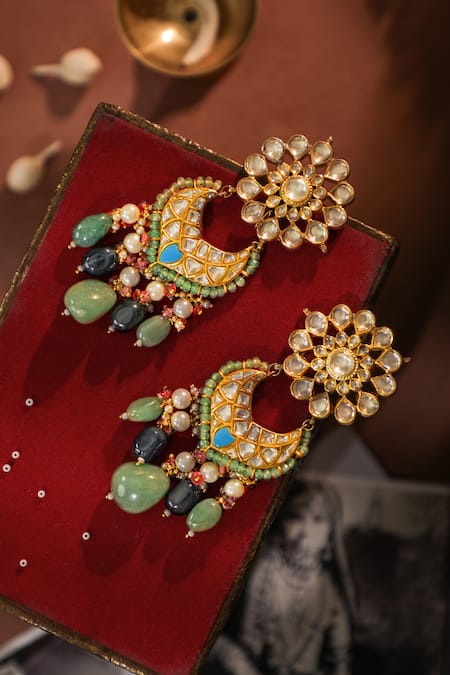 Riana Jewellery Floral Multicolour Silver And Gold Finish Earings 