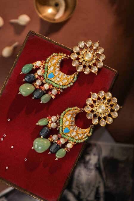 Buy Riana Jewellery White Gemstones, Pearls Floral Multicolour Silver And Gold Finish Earings Online at Aza Fashions Buy_Riana Jewellery_White Gemstones, Pearls Floral Multicolour Silver And Gold Finish Earings _Online_at_Aza_Fashions