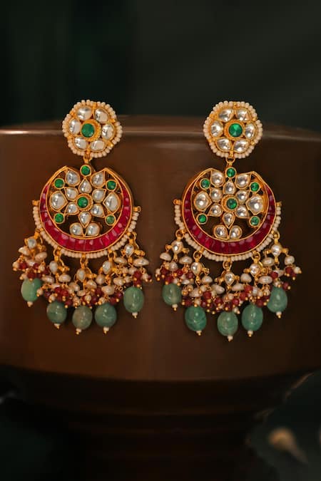 Buy Riana Jewellery Pink Stones, Pearls Traditional Ethnic Chandbali Earrings Online at Aza Fashions Buy_Riana Jewellery_Pink Stones, Pearls Traditional Ethnic Chandbali Earrings _Online_at_Aza_Fashions