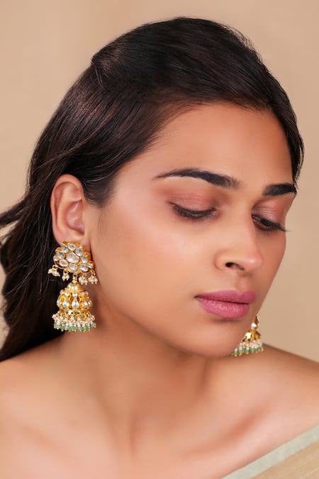 Riana Jewellery White Jadau Jhumki Earrings 