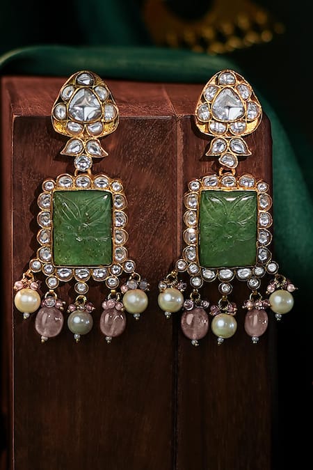 Riana Jewellery Carved Stone And Pastel Pink Drops 