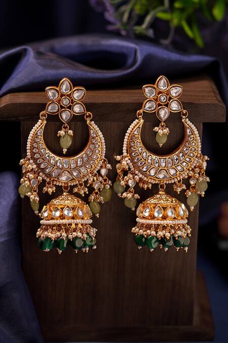 Buy Riana Jewellery Green Stones, Beads Chandbali Jhumki Earings Online at Aza Fashions Buy_Riana Jewellery_Green Stones, Beads Chandbali Jhumki Earings _Online_at_Aza_Fashions