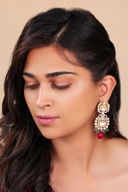 Riana Jewellery Pink Imitation Gemstones Mozonite Ruby Earings 