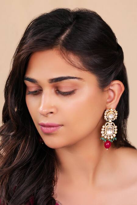 Riana Jewellery Pink Imitation Gemstones Mozonite Ruby Earings Online at Aza Fashions Riana Jewellery_Pink Imitation Gemstones Mozonite Ruby Earings _Online_at_Aza_Fashions