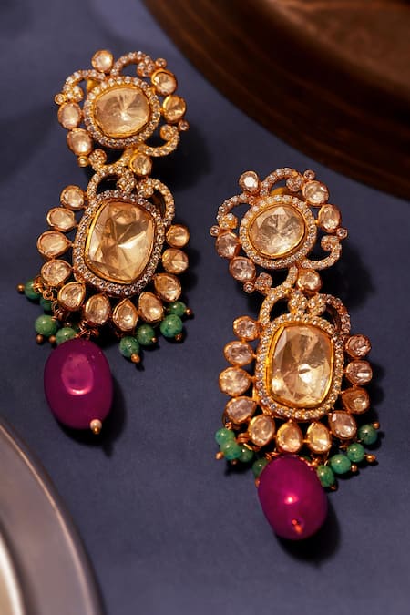 Shop Riana Jewellery Pink Imitation Gemstones Mozonite Ruby Earings at Aza Fashions Shop_Riana Jewellery_Pink Imitation Gemstones Mozonite Ruby Earings _at_Aza_Fashions