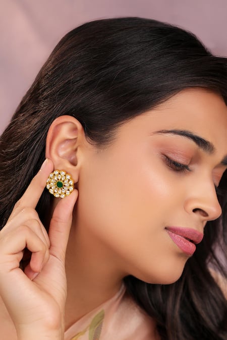 Riana Jewellery Floral Jadau Kundan Delicate Studs 