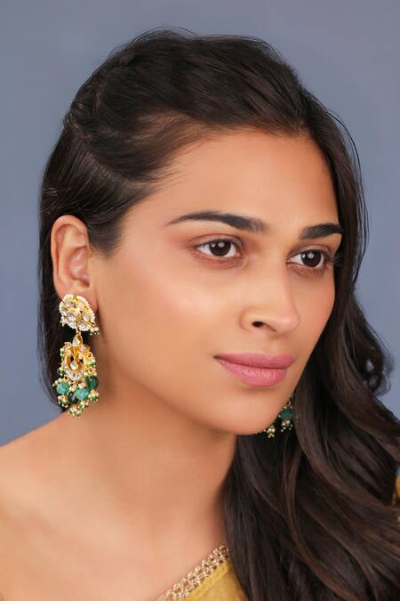 Riana Jewellery_Green Floral Tiny Occassion Wear Earings _Online_at_Aza_Fashions