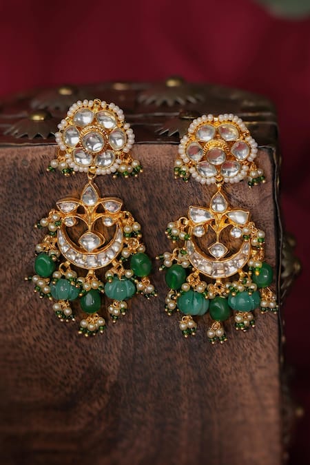 Shop_Riana Jewellery_Green Floral Tiny Occassion Wear Earings _at_Aza_Fashions