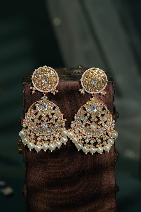 Shop Riana Jewellery White Pearls Statement Chandbali Earings at Aza Fashions Shop_Riana Jewellery_White Pearls Statement Chandbali Earings _at_Aza_Fashions