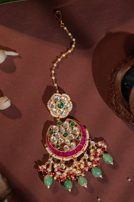 Shop Riana Jewellery Red Multi Color Designer Maangtikka at Aza Fashions Shop_Riana Jewellery_Red Multi Color Designer Maangtikka _at_Aza_Fashions