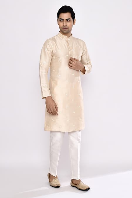 Arihant Rai Sinha_Peach Silk Embroidery Blend Kurta _at_Aza_Fashions