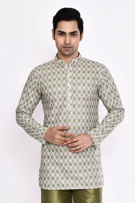 Arihant Rai Sinha Green Cotton Printed Blend Kurta 