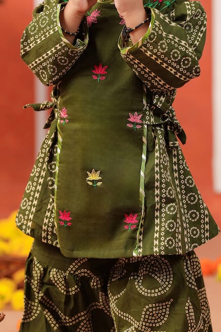 Buy_Cute Couture_Green Cotton Embroidery Radha Rani Sharara Set _Online_at_Aza_Fashions