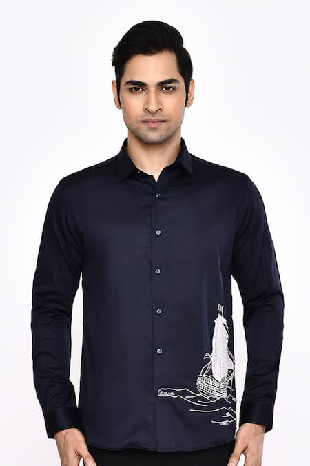 Aryavir Malhotra Printed Black Cotton Blend Shirt 