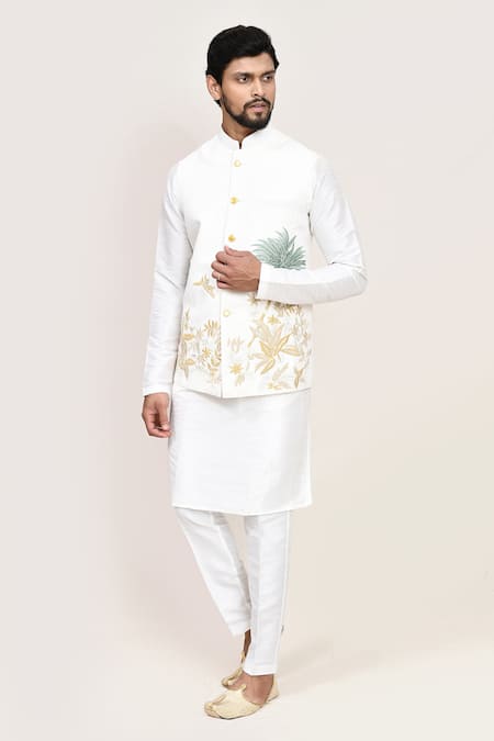 Buy_Arihant Rai Sinha_White Linen Embroidery Nehru Jacket 