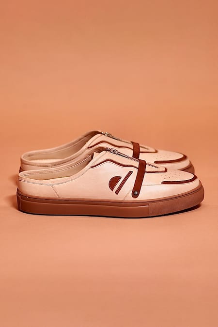 Dmodot_Cream Freddo Mocha Leather Sneakers _Online_at_Aza_Fashions