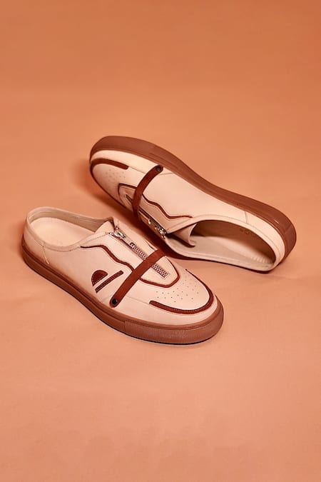 Shop_Dmodot_Cream Freddo Mocha Leather Sneakers _Online_at_Aza_Fashions