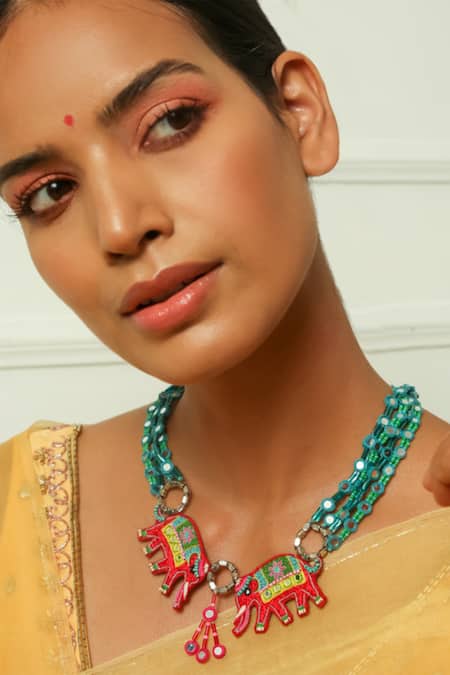 NAKHREWAALI Multi Color Haathi Mere Saathi Necklace 