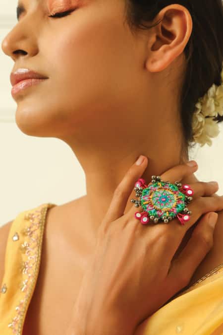 NAKHREWAALI Multi Color Adjustable Pushpa Ring 