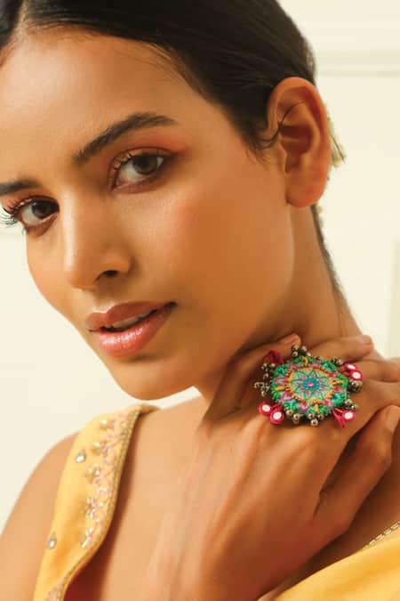 NAKHREWAALI Beads Multi Color Adjustable Pushpa Ring 