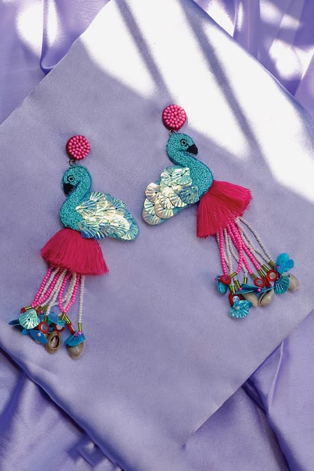 NAKHREWAALI Madari Tassel Sequin Flamingo Earrings 