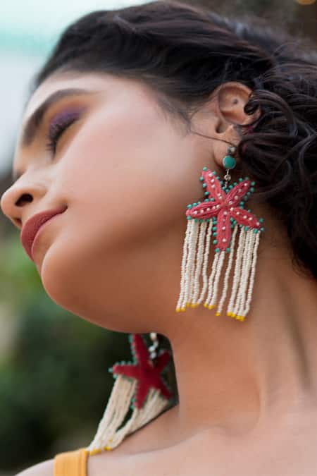 NAKHREWAALI Barso Hand Embroidered Starfish Earrings 