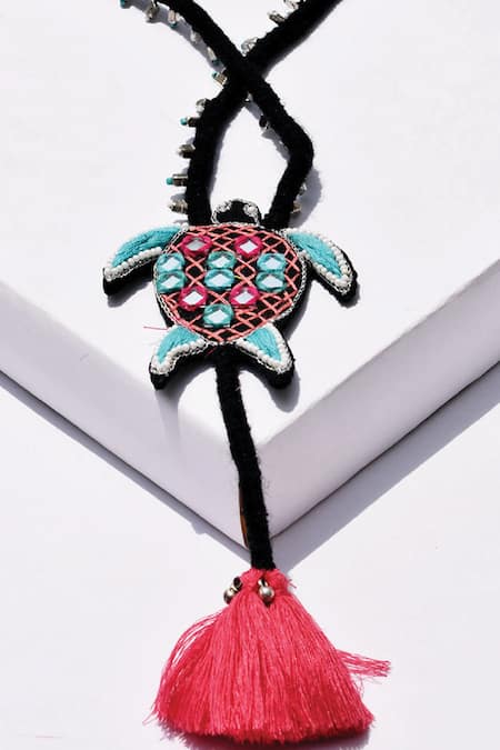 NAKHREWAALI Chandni Multi Color Mirror Work Turtle Necklace 