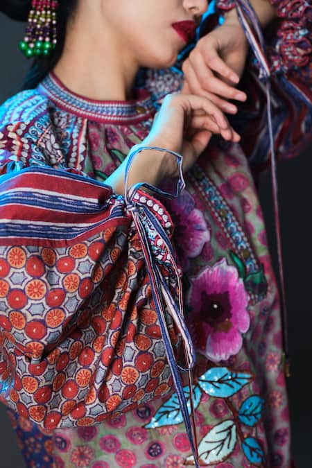 Shop_Rajdeep Ranawat_Multi Color Embroidery Round Neck Angelica Printed _Online_at_Aza_Fashions