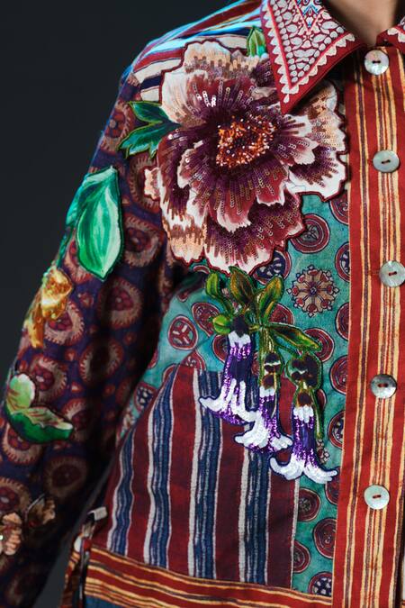 Shop_Rajdeep Ranawat_Multi Color Cotton, Poplin Embroidery, Lolita Printed Patched _Online_at_Aza_Fashions