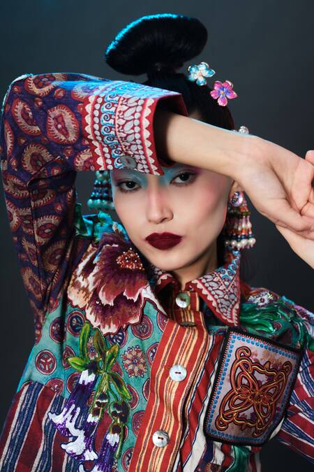 Rajdeep Ranawat_Multi Color Cotton, Poplin Embroidery, Lolita Printed Patched _at_Aza_Fashions