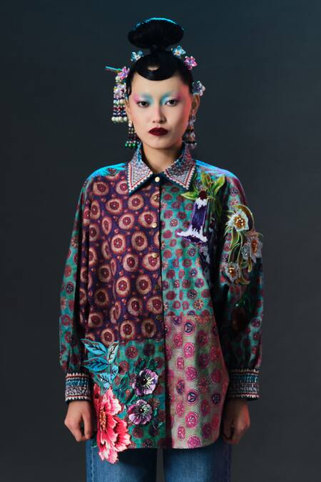 Rajdeep Ranawat_Multi Color Cotton, Poplin Embroidery, Faiza Curvy Printed _Online_at_Aza_Fashions