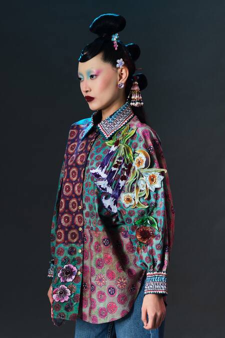 Shop_Rajdeep Ranawat_Multi Color Cotton, Poplin Embroidery, Faiza Curvy Printed _Online_at_Aza_Fashions