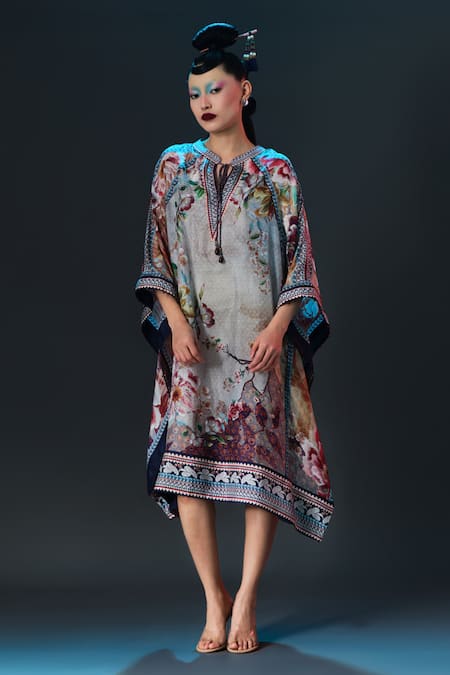 Rajdeep Ranawat Ramona Poncho Kaftan Beige Floral Printed Poncho Kaftan 
