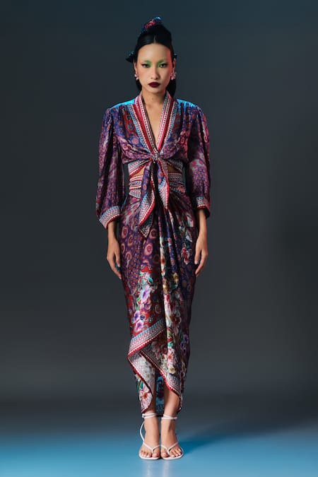 Buy_Rajdeep Ranawat_Multi Color Polyester, Satin Rubali Printed With Tie Up _Online_at_Aza_Fashions