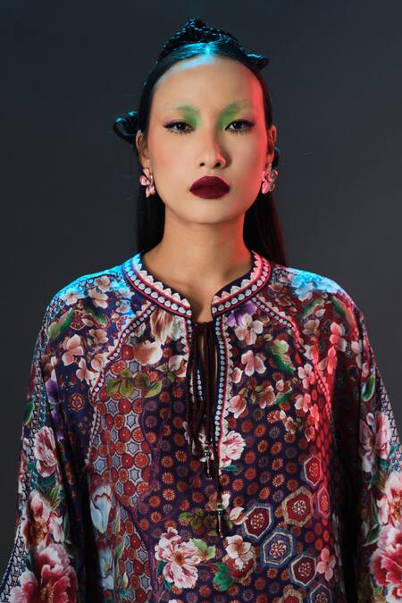 Buy_Rajdeep Ranawat_Multi Color Silk V-neck Ramona Printed _Online_at_Aza_Fashions